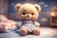 Placeholder: cute anime chibi teddy bear in a checkered sleeping dress in a kids room at night in moonshine Weight:1 heavenly sunshine beams divine bright soft focus holy in the clouds Weight:0.9