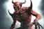 Placeholder: Realistic ghoulish devil leaning forward at an angle facing right, posed as if over a shoulder, red skin, horror style, no other person.
