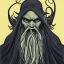 Placeholder: Cthulhu with white skin and a beard made of fleshy tentacles as a Russian Orthodox nosferatu vampire with yellow eyes and vampire fangs