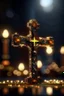 Placeholder: a symbolic cross like a boss with eyes like spotlights and children swinging , photo-realistic, shot on Hasselblad h6d-400c, zeiss prime lens, bokeh like f/0.8, tilt-shift lens 8k, high detail, smooth render, down-light, unreal engine 5, cinema 4d, HDR