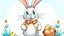 Placeholder: Fantasy cartoon illustration: a bunny is holding a basket full of chocolate Easter treats