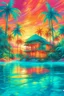 Placeholder: Luxury Tropical House album cover, award-winning music artwork, crystal-clear turquoise ocean merging into an endless horizon beneath a radiant golden sunset. Exotic palm trees illuminated by soft neon cyan and coral lights sway in the warm breeze. Glowing particles drift through the air like fragments of melody, creating a magical atmosphere. Elegant reflections dance across the water surface, while subtle geometric patterns inspired by electronic music production are integrated into the enviro