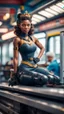 Placeholder: full body portrait of bazooka panther princess chilling on top of a high speed train in the metro barber shop tool shed,bokeh like f/0.8, tilt-shift lens 8k, high detail, smooth render, down-light, unreal engine, prize winning