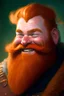 Placeholder: fantasy art style portrait of a cheery ginger, bearded dwarven man