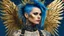 Placeholder: beautiful Punk woman Angel 30 years old, military clothing, mystical, bright colors, creative hairstyle, tattoo, piercing, photorealistic image, military, camouflage clothing, gold, blue, sparkles, fine rendering, high detail, 8K