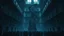Placeholder: Many Stairs between walls and buildings in bleak prison, in center a big vertical spiral massive staircasel, the end of which cannot be seen, underneath many black human silhouette, dark blue and gray colors, cold, grim vibe, high detailed, surreal, dark, cinematic