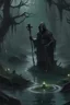 Placeholder: Necromancer participating an a dark ritual, in a spooky swamp