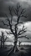 Placeholder: Very creepy dead trees in gray tones, gloomy clouds