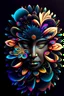 Placeholder: logo design, complex, trippy, bunchy, 3d lighting, realistic head, colorful, floral, flowers, cut out, modern, symmetrical, center, abstract, circular shape, black background, texture, high detail