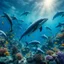 Placeholder: Underwater world in the Red Sea in Egypt, with dolphins and different types and colors of fish, realistic, detailed / HD quality --v 6.0, Canon EOS R5, edge lighting, cinematic lighting, translucency, extrusion and gradient value change, specular darkening and contrast, strong occlusion of the surrounding overlay, depth parallax, photorealistic, 4K , 3D