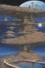 Placeholder: Jean Giraud, Noriyoshi Ohrai, Surreal, mysterious, strange, fantastical, fantasy, Sci-fi, Japanese anime, maiden who sews the bridges of the night, perfect voluminous body, curtain of moon and stars, flowing galaxy, space station, detailed masterpiece bird’s eye view perspectives