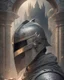 Placeholder: Dark souls Knight, aura, portrait, background Dark souls like ruins, comic style, helmet,