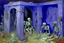 Placeholder: A violet crypt with bones and zombies painted by Claude Monet