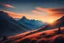 Placeholder: A serene mountain landscape during sunset with a blue and orange sky.