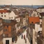 Placeholder: [poster by Egon Schiele] the vibrant streets of a city with a long history seen from above: old shops and buildings to skyscrapers