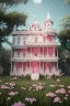 Placeholder: Victorian white house with pink flowers, in the style of Camilla d'Errico, hyper detailed, beautiful, complex, trending on artstation, cinema4d, cryengine, national geographic photo, chiaroscuro