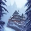 Placeholder: Snow,Chalet on bridges between chasm,mountains cliff, mountain peak,detailed facades+beautiful,richly detailed houses,trees,ornamental flowers +uphill road+biopunk+Book illustration by Gediminas Pranckevičius, Jean Baptiste Monge, Brian Kesinger, Anton fadeev, strong lines, high contrast vibrant colors, highly detailed, 16k resolution