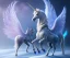 Placeholder: surreal illustration of a unicorn on princes frozen ground, realistic, surrealism, surreal unicorn with glowing wings, glowing soft and smooth wings, shadow, abstract surreal fantasy art, highly detailed, intricate patterns on wings, soft studio lighting, smooth dark blue background 64k