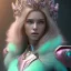 Placeholder: A portrait of a crystalised queen, atmospheric, realistic, unreal engine, cinematic lighting, octane render, transparent, pink turquoise light, long blond hair, pink lips, extremely sharp detail, finely tuned detail, ultra high definition, 8 k, unreal engine 5, ultra sharp focus, accurate sword wings, positive smile, highlight luminous suit blue and pink