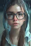 Placeholder: Cute girl with glasses with wet see trough clothes