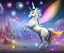 Placeholder: mondo fairy (fiori, violetti, bianchi, blu e gialli) un unicorno, cavalli alati cielo stellato, astronavi, arcobaleno cosmico