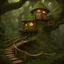 Placeholder: A whimsical, fantastical treehouse-like structure with large, expressive eyes and a friendly, cartoonish face, nestled in a lush, verdant forest landscape with winding pathways, mossy rocks, and abundant greenery. The architectural details evoke an enchanting, fairy tale-like atmosphere, blending seamlessly with the natural surroundings.