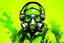 Placeholder: draw gas masked scientist with headphones and goggles. make the theme yellow and green