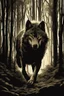 Placeholder: Wolf lurking through a forest. dynamic light, illustration