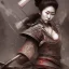 Placeholder: full portrait of wonderful japanese woman samurai blood,big breasts with torn clothes , high detail, volumetric lighting, tiny features, intricate detail,volumetric clouds