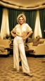 Placeholder: Googoosh persian singer in 80's smile and standing pose in luxury hotel labi