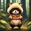 Placeholder: Adorable Tanuki: a half-tanuki half-human chick in the forest. she is a mythical animal creature