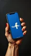 Placeholder: Bosch style painting , A 3D evil hand holding an iPhone with Facebook logo on the screen with the word “ Samarrai”