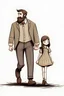 Placeholder: A tall man, like a giant, with a handsome face and a thin beard and mustache, was dragging a girl along