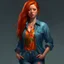 Placeholder: pretty girl, aged 25, ginger, conventionally attractive, colourful clothes, realism, jeans, curvy