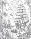 Placeholder: Pirates of the Caribbean: Skull Island Jungle Exploration Coloring Page: Create an intricate coloring page capturing the essence of Skull Island's dense jungle from the Pirates of the Caribbean movie. Depict towering trees, winding hidden paths, and exotic wild animals awaiting vibrant interpretations. Integrate iconic elements like the Black Pearl sailing on the horizon or discreetly placed treasure chests, inviting enthusiasts to bring this adventurous scene to life with their black and white