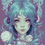 Placeholder: singer Melanie Martinez face, beautiful cyberpunk, hyperdetailed, illustration by Katsushika Hokusai, darkblue tones,