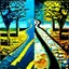 Placeholder: two roads diverged , art, acrilyc colors, bright,, picasso, masterpiece