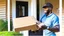 Placeholder: suspiciously looking Tyrone takes small delivered package from porch