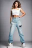 Placeholder: full body portrait of a girl fashion model ,pretty pants and top, perfect face,sport shoes, photo studio lights,curvy hair