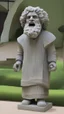 Placeholder: Ceramic style statue all colours are dark grey of an old church man from the 1200 BC , the head of dead man with thick curly hair and his eyes are open wide and open mouth with rage ,