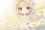 Placeholder: cute chibi daisy girl in sunshine, watercolor and black ink outlines, sparkling golden glitter, ethereal, cinematic postprocessing, bokeh, dof