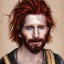 Placeholder: Portrait of young Courtney Gains as a ruggedly handsome, joyful, roguish pirate, charismatic, attractive male, masculine, perfect, precisely detailed clear eyes, unblemished, flawless skin, softly freckled face; meticulously detailed multi-hued ginger carrot-colored cherry fire red hair; fantasy, intricate, elegant, highly detailed, digital painting, concept art, matte, sharp focus, illustration, art by artgerm and greg rutkowski and alphonse mucha