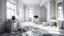 Placeholder: deconstructed interior with figures, old computers on floor, tubes, pale white walls, white walls on the floor walls, 3 d render, ultra - detailed, 8 k, resolution, ultrarealistic illustration, octane render, unreal engine, trending on artsstation