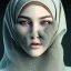 Placeholder: close up portrait of woman in hijab dissolving into blowing dust, dissolving into multiple particles of swirling fog, fine detail, highly intricate, modern surrealism painting, high-quality, volumetric lighting, 8k, ultrahd, George Grie, Marco Escobedo, Igor Morski,Brian Froud, Howard Lyon, Selina French