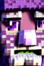 Placeholder: a close-up portrait of a purple Minecraft face, farmer, 3d, large pixel style