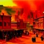 Placeholder: A red smoking western town designed in African masks painted by Andy Warhol