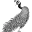 Placeholder: white, A peacock decoration, line art, white background, outline, with images neatly contained within the background, just black and white color, full body, no color. Looking front , front view, 8k