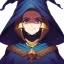 Placeholder: retro anime style, warrior, helmet, witch robe, expression smiling, portrait