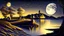 Placeholder: The night summer landscape with a huge moon is painted on a blonde background, highly detailed, in the style of light gray and dark gold, exquisite craftsmanship, neoplasticism, polished metamorphosis, loose paint application, poetic elegance, intense use dnote palettes with 8K details HD.