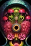 Placeholder: Illustration, Psychedelic art, human eye in a forest full of colourful mushrooms, vivid colours, intricate details, maze, gears, in the style of H.R.Giger, , ultra detailed, photorealistic, top light, 35mm lens, fish-eye